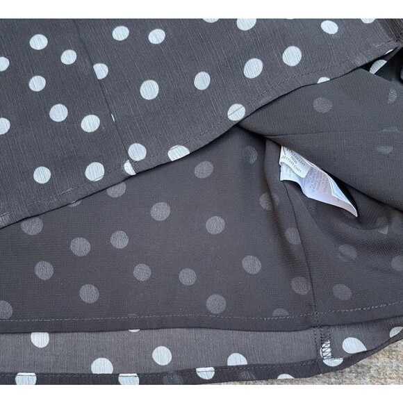 Retro Polka Dot Chiffon Button Blouse Black White Smocked Cuffs Sz 4 Retro Chic - Picture 14 of 15